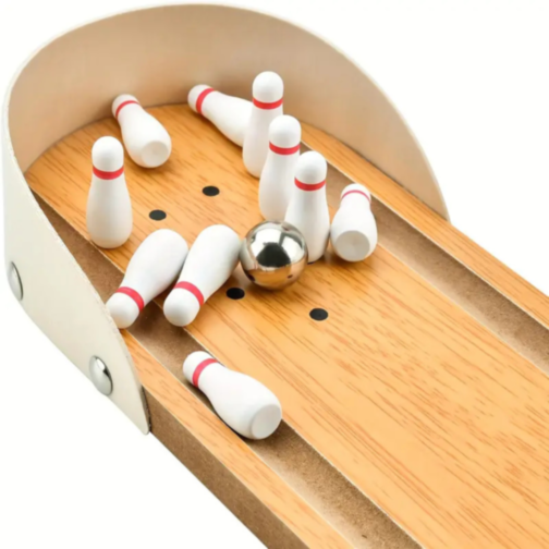 Bowling de Masă din Lemn – Joc Interactiv pentru Copii și Familie