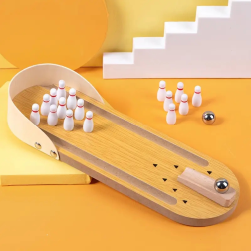 Bowling de Masă din Lemn – Joc Interactiv pentru Copii și Familie