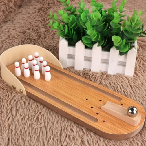 Bowling de Masă din Lemn – Joc Interactiv pentru Copii și Familie