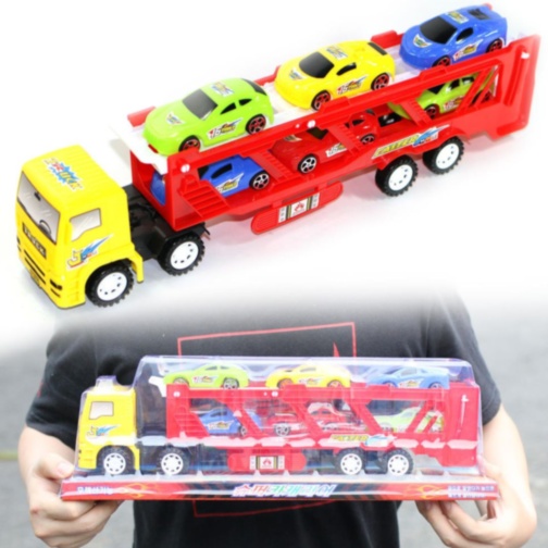 Camion Trailer Transport cu 6 Mașinuțe de Jucărie (culoare aleatorie)