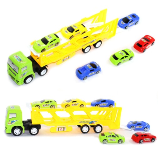 Camion Trailer Transport cu 6 Mașinuțe de Jucărie (culoare aleatorie)
