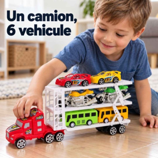 Camion transportor cu inerție și șase vehicule incluse