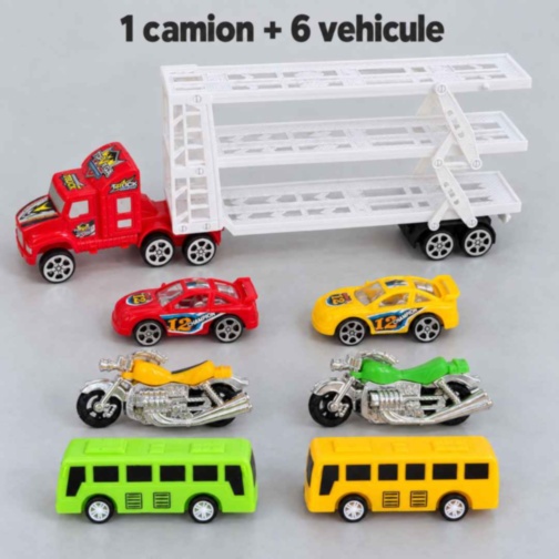 Camion transportor cu inerție și șase vehicule incluse