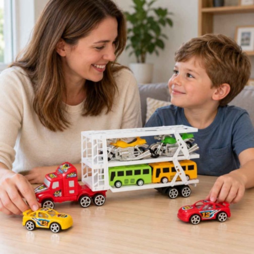 Camion transportor cu inerție și șase vehicule incluse