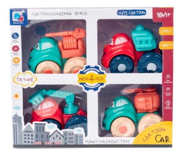 Set 4 Camioane de Construcție cu Mecanism Pull Back