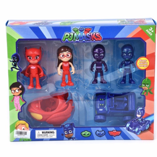 Eroii în Pijamale, set 4 Figurine și 2 Mașinuțe 