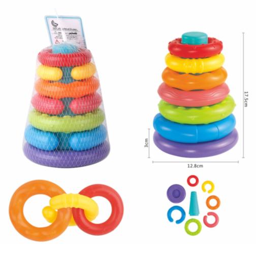 Turn cu Inele Colorate – Jucărie Montessori pentru Bebeluși