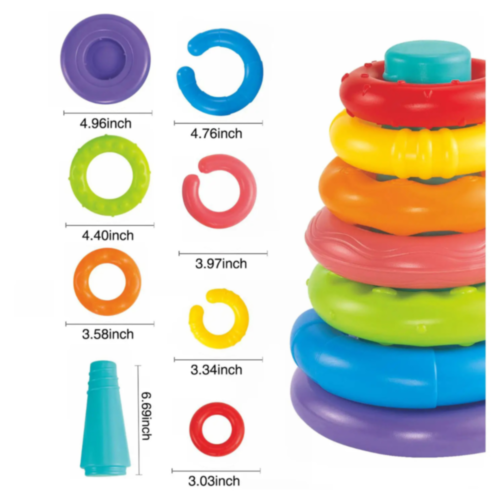 Turn cu Inele Colorate – Jucărie Montessori pentru Bebeluși