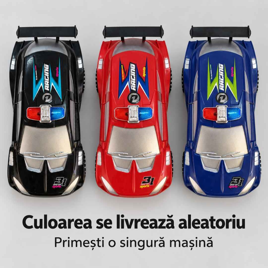 Mașina sport de poliție în variantele neagră, roșie și albastră; se livrează o singură mașină, în culoare aleatorie