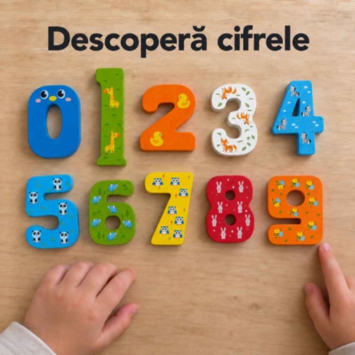Puzzle educativ din lemn cu cifre și animale