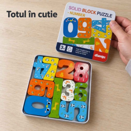 Puzzle educativ din lemn cu cifre și animale