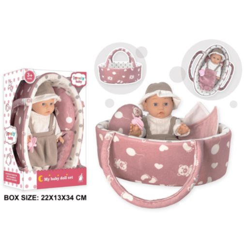 Păpușă Bebeluș cu Coș și Accesorii Realiste