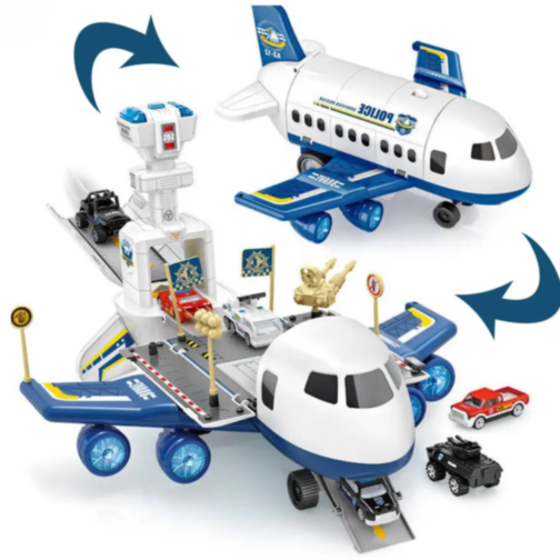 Aeronavă de Poliție cu Funcții de Pista și Vehicule – Jucărie Interactivă pentru Copii