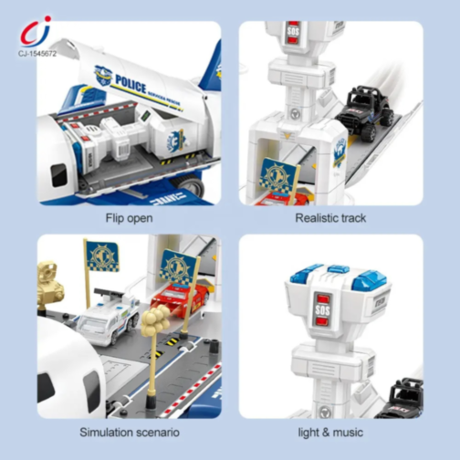 Aeronavă de Poliție cu Funcții de Pista și Vehicule – Jucărie Interactivă pentru Copii