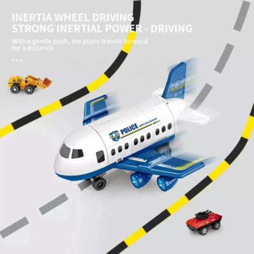 Aeronavă de Poliție cu Funcții de Pista și Vehicule – Jucărie Interactivă pentru Copii