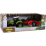 Tractor de jucărie verde cu plug roșu și lumini