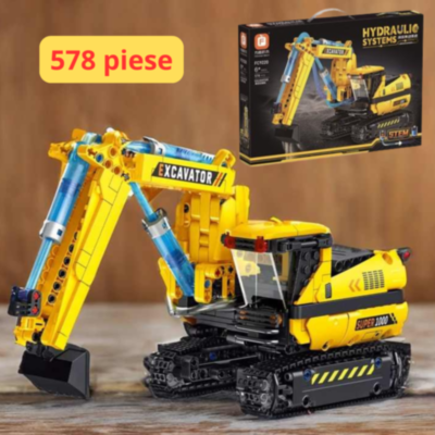 Excavator Hidraulic de Asamblat – 578 Piese, Macara STEM cu Mișcări Reale  | image