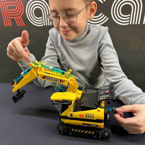 Excavator Hidraulic de Asamblat – 578 Piese, Macara STEM cu Mișcări Reale 