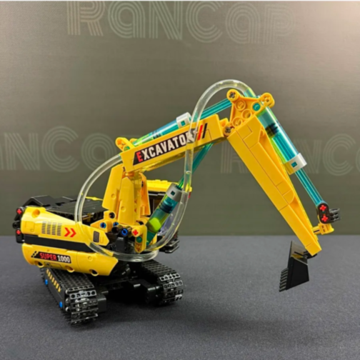 Excavator Hidraulic de Asamblat – 578 Piese, Macara STEM cu Mișcări Reale 