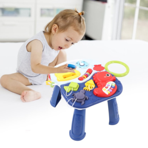 Măsuță Interactivă 3 în 1 cu Pian, Coș de Baschet și Activități Educative
