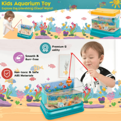 Acvariu de jucărie cu pești magnetici, lumină și muzică | image