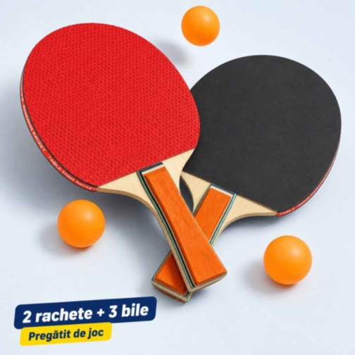 Set tenis de masă: două palete și trei mingi