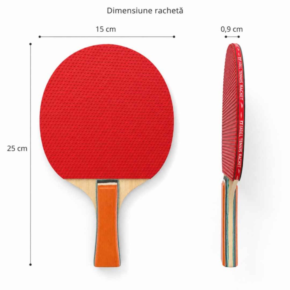 Dimensiunile paletei de tenis de masă 25 pe 15 pe 0,9 centimetri