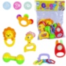 Set 6 Zornăitoare: Leu, Puișor, Iepuraș, Inele Colorate, Tamburina și Maracas