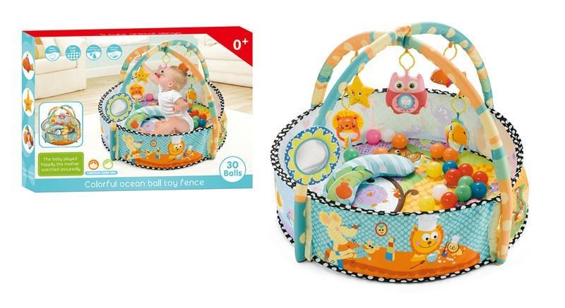 Covoraș de Joacă 0-5luni, cu Marginile Ridicate, 2 Arcade cu Zornăitoare și 30 Mingi Incluse