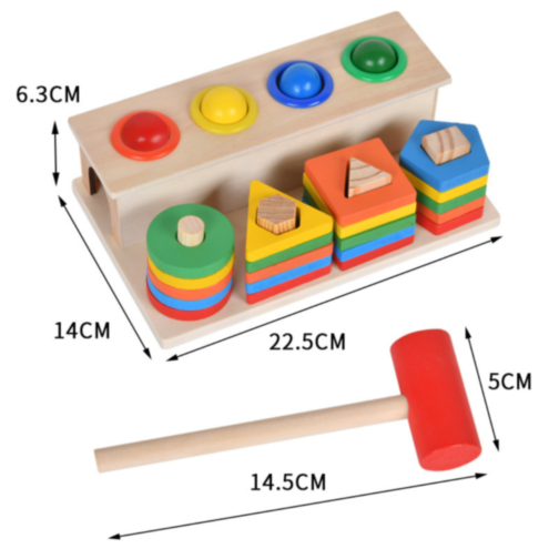Sortator Montessori din Lemn cu Ciocănel și Forme Geometrice