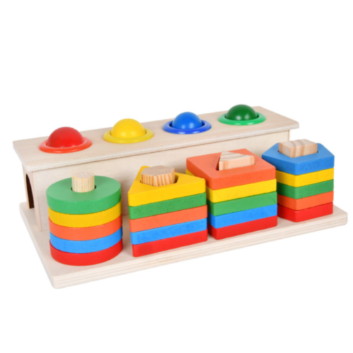 Sortator Montessori din Lemn cu Ciocănel și Forme Geometrice