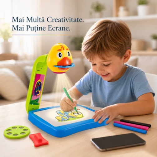 Proiector Rățușcă de Desenat cu Carioci și Șabloane