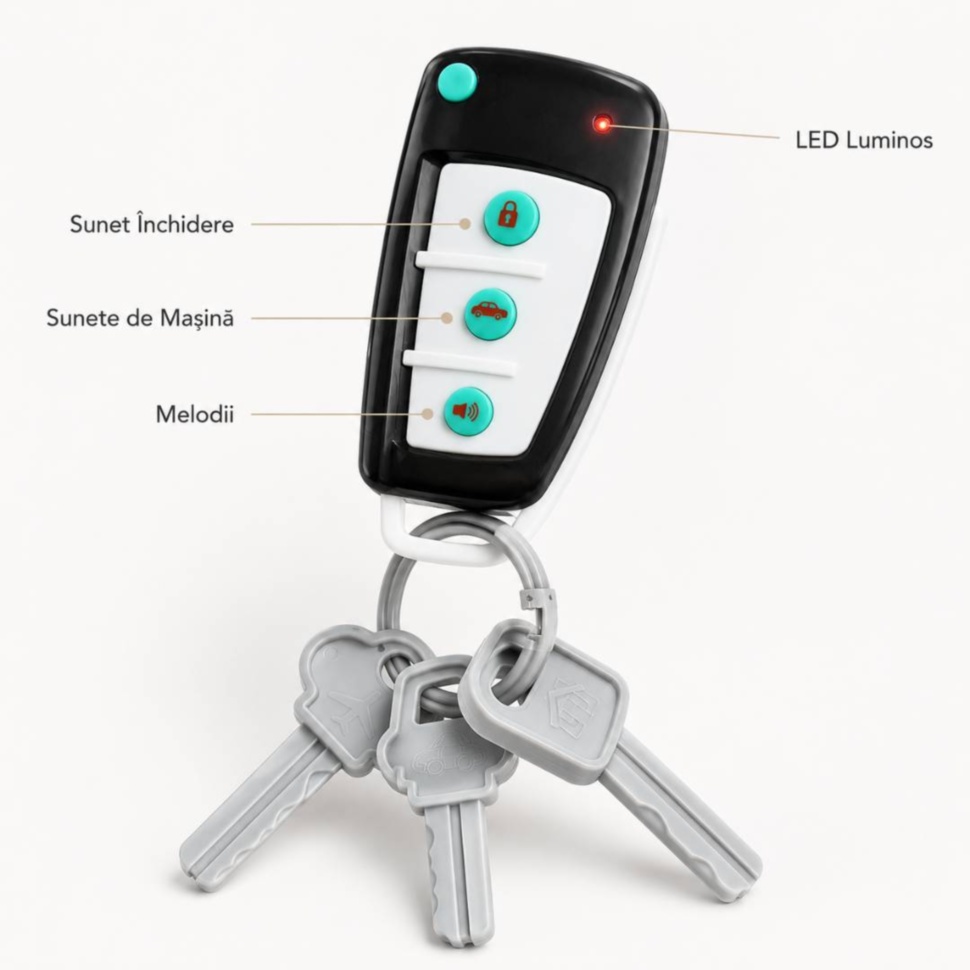 Chei auto interactive cu sunet de închidere, sunete de mașină, melodii și LED luminos