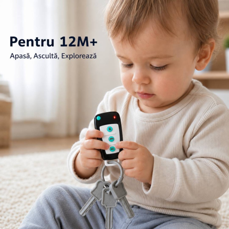 Bebeluș de 12 luni se joacă cu chei auto interactive