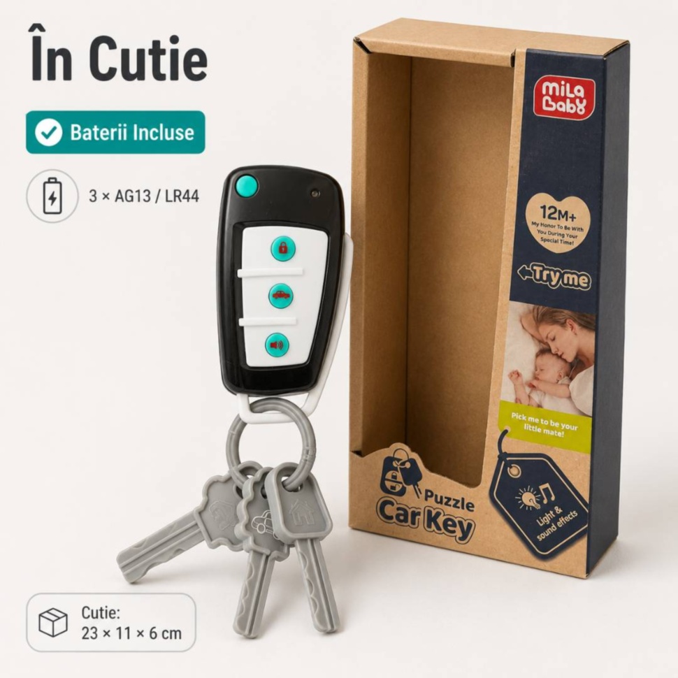 În cutie: chei interactive cu baterii AG13 LR44 incluse
