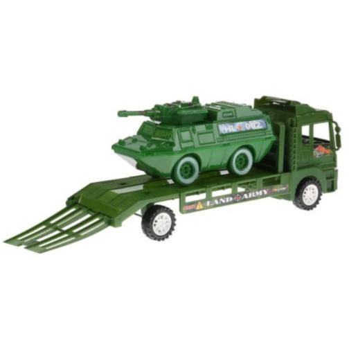 Camion militar transportor cu vehicul blindat copii