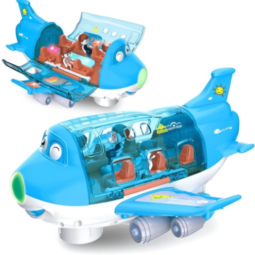 Avion Interactiv cu Lumină, Muzică și 3 Omuleți (albastru) 