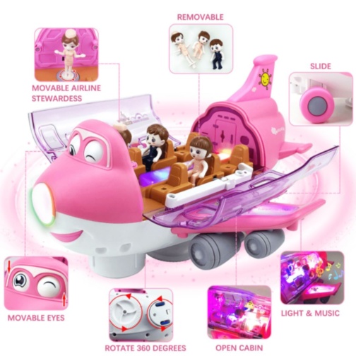 Avion Interactiv cu Lumină, Muzică și 3 Omuleți (albastru) 