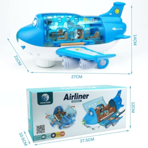 Avion Interactiv cu Lumină, Muzică și 3 Omuleți (albastru) 