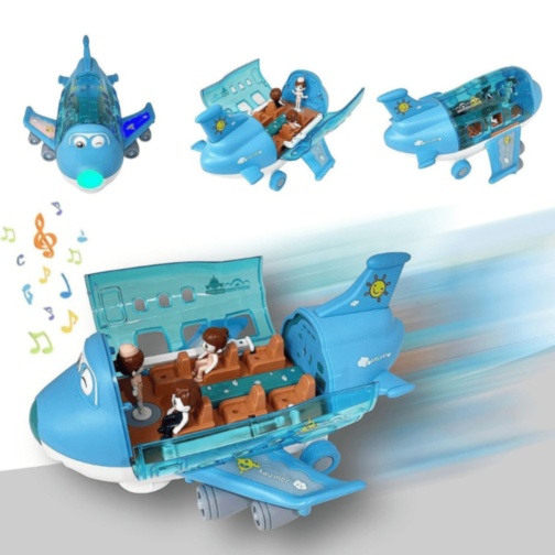 Avion Interactiv cu Lumină, Muzică și 3 Omuleți (albastru) 