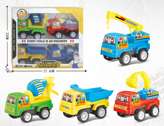 Set 4 Camioane de Construcție cu Fricțiune