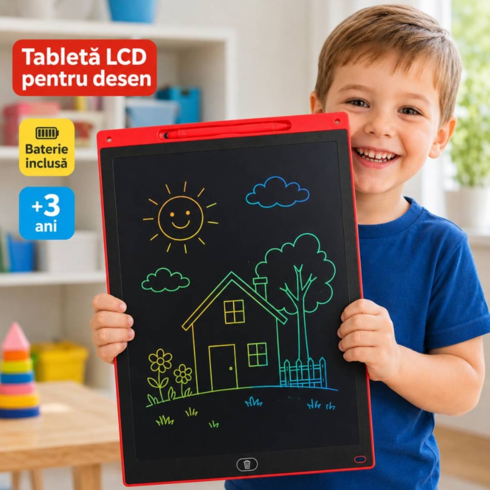 Tabletă LCD mare pentru desen copii cu stylus inclus și baterie inclusă