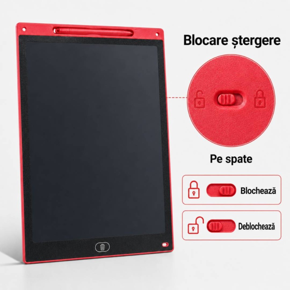 Blocare ștergere pe spate la tableta LCD pentru copii