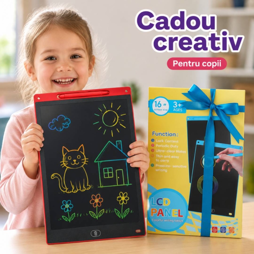Tabletă LCD pentru desen copii prezentată ca idee de cadou creativ