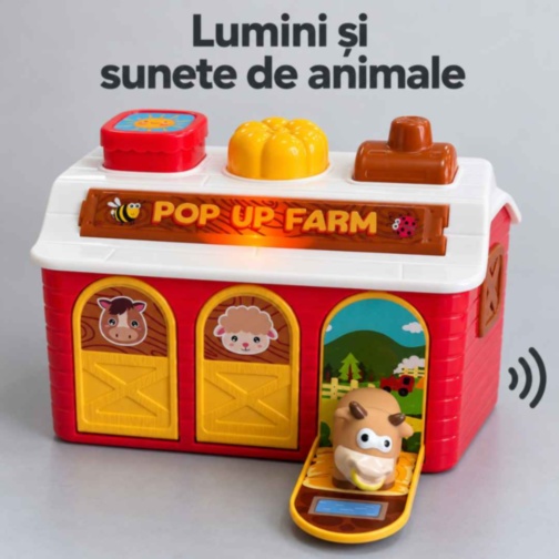 Fermă interactivă Pop Up cu animale, lumini și pian