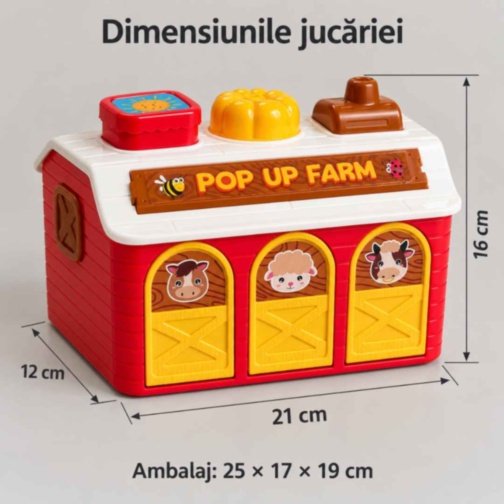 Fermă interactivă Pop Up cu animale, lumini și pian