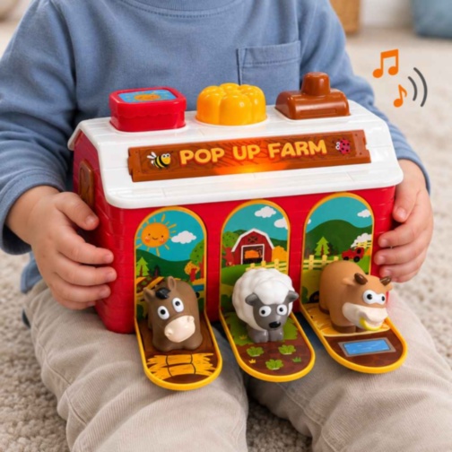 Fermă interactivă Pop Up cu animale, lumini și pian