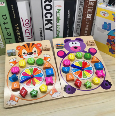 Ceas Didactic Montessori din Lemn în Formă de Urs | image