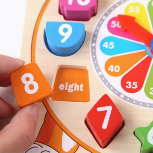 Ceas Didactic Montessori din Lemn în Formă de Urs