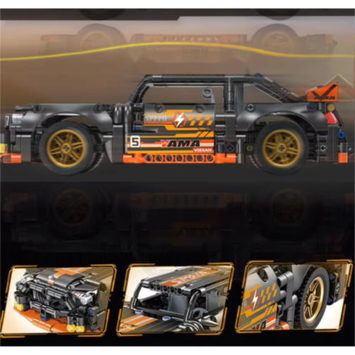 Mașină Supercar Mecanică cu Funcție Pull-Back, Set de 520 Piese